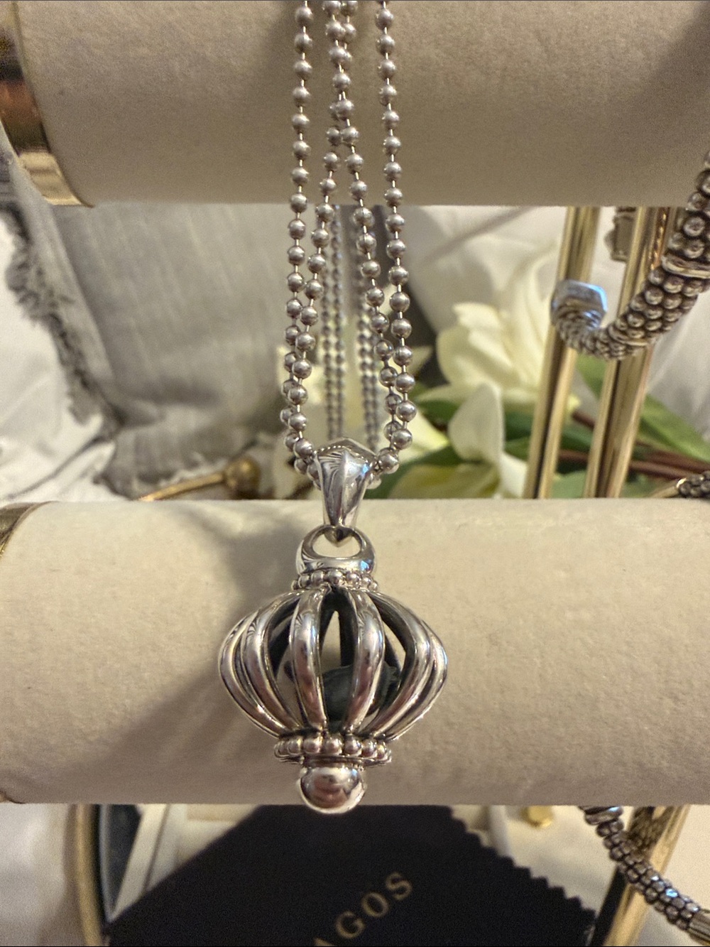 LAGOS Silver Silver Birdcage Pendant with 34” Ball Chain Necklace
